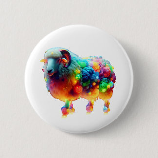 Macaron Rond 5 Cm Rainbow Sheep Art – Glowing Colorful Wool, Fantasy