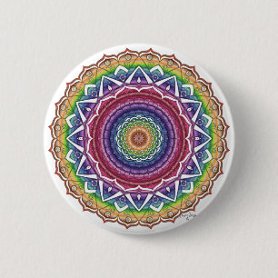Macaron Rond 5 Cm Rainbow Spiral et Fleur géométrique Mandala