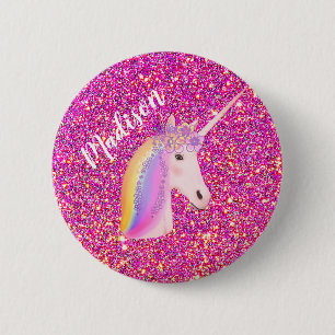 Macaron Rond 5 Cm Rainbow Unicorn Parties scintillant rose Fille d'a