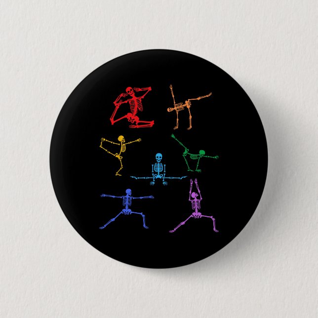 Macaron Rond 5 Cm Rainbow Yoga Skeleton Exercice Bone Halloween Part (Devant)
