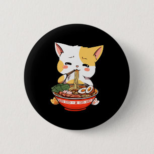 Macaron Rond 5 Cm Ramen Chat Manger des nouilles Kawaii Anime Merch