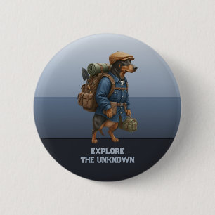 Macaron Rond 5 Cm Randonneur Dachshund Aventurier : La Maison Est Là