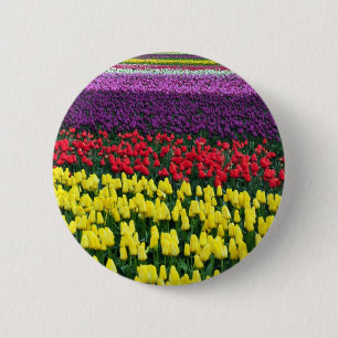 Macaron Rond 5 Cm Rangées colorées de tulipes printanières