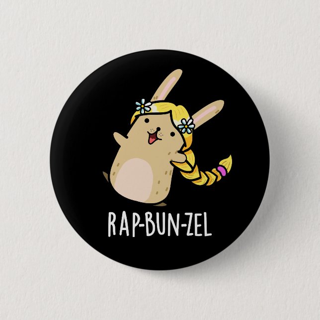 Macaron Rond 5 Cm Rap-bun-zel Funny Bunny Pun Dark BG (Devant)