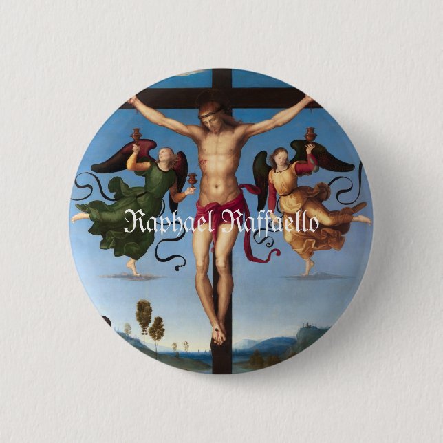 Macaron Rond 5 Cm Raphael Raffaello Le Mond Crucifixion Jésus (Devant)