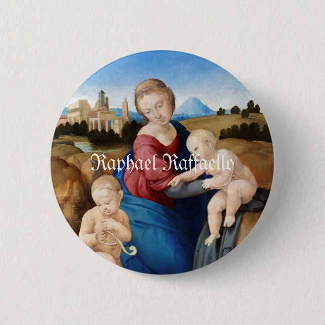 Macaron Rond 5 Cm Raphael Raffaello Madonna et bébé Saint (Devant)