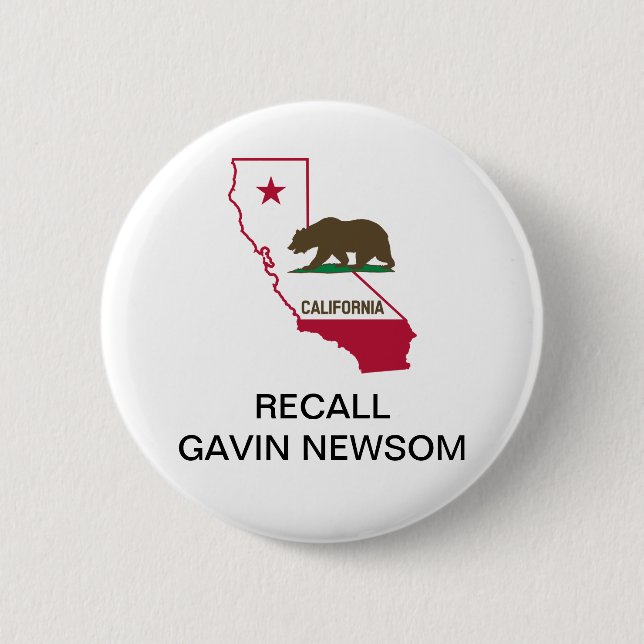 Macaron Rond 5 Cm RAPPELEZ LE Bouton DU GOUVERNEUR DE GAVIN NEWSOM (Devant)