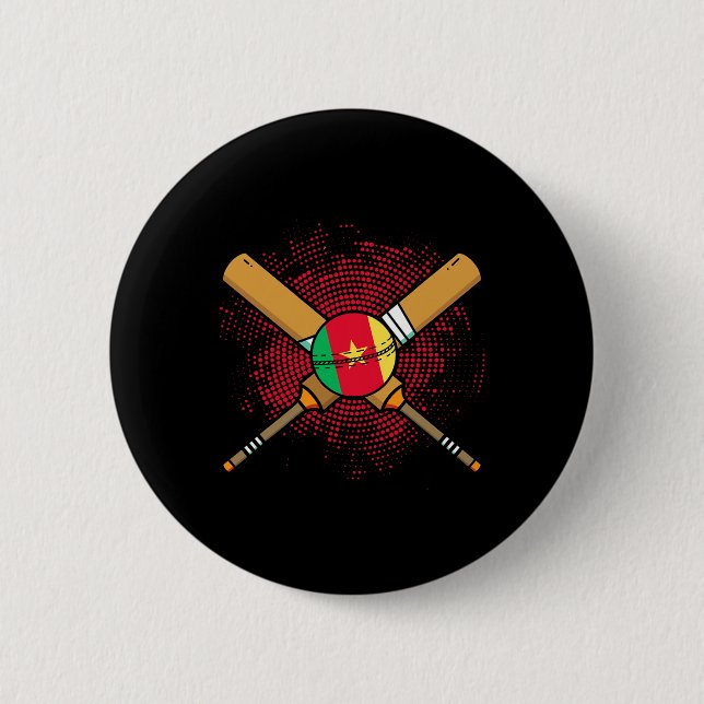 Macaron Rond 5 Cm Raquette de cricket camerounaise et ll drapeau du  (Devant)