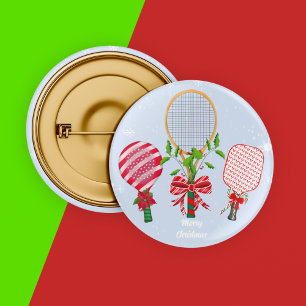 Macaron Rond 5 Cm Raquettes de tennis, paddle et pickleball de Noël 