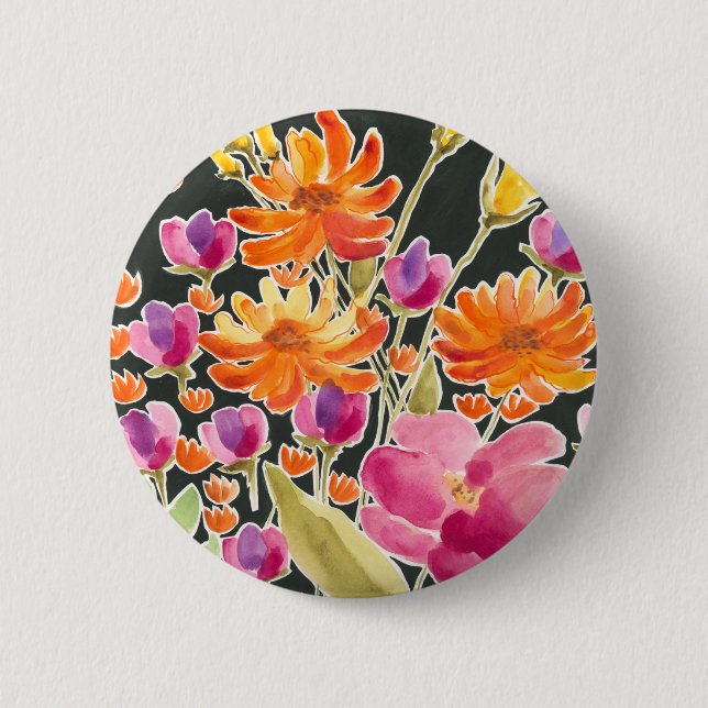 Macaron Rond 5 Cm Rassemblement splendide - Fleurs roses et orange (Devant)