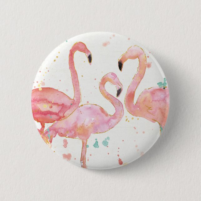 Macaron Rond 5 Cm Rassemblement tropical de | des Flamants roses (Devant)