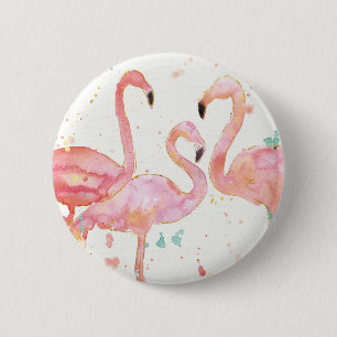 Macaron Rond 5 Cm Rassemblement tropical de   des Flamants roses