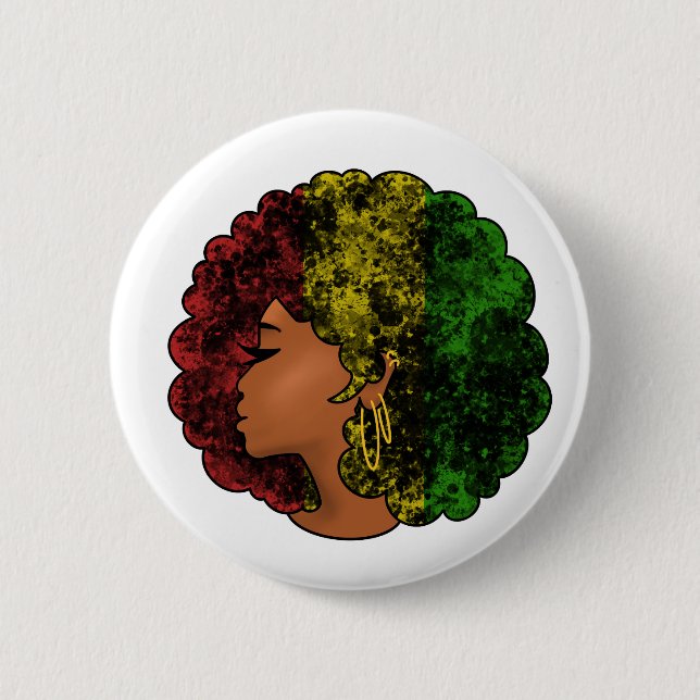 Macaron Rond 5 Cm Rasta femme noire afro rouge jaune vert (Devant)