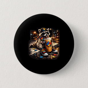 Macaron Rond 5 Cm Raton laveur buvant du café glacé sensibilisation