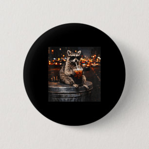 Macaron Rond 5 Cm Raton laveur cool buvant du café glacé animal chat