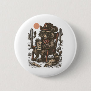 Macaron Rond 5 Cm Raton laveur cow-boy drôle western