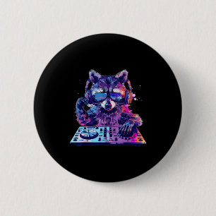 Macaron Rond 5 Cm Raton laveur Dj Edm Techno House Musique Animal Dr