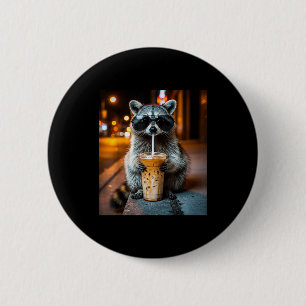Macaron Rond 5 Cm Raton laveur drôle buvant du café glacé mème anima