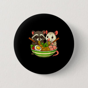 Macaron Rond 5 Cm Raton laveur et opossum mangeant des nouilles Rame