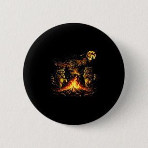 Macaron Rond 5 Cm Raton laveurs dansants feu de camp forêt lune drôl