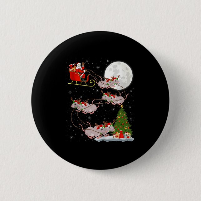 Macaron Rond 5 Cm Rats Santa Sleigh Flying Funny Magical Christmas T (Devant)