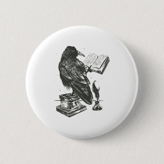 Macaron Rond 5 Cm Raven bird reading