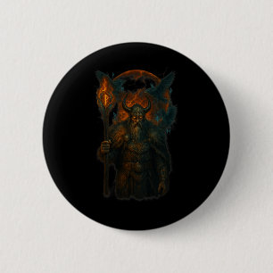 Macaron Rond 5 Cm Raven Viking Halloween Design Norse Sorcerer Moon