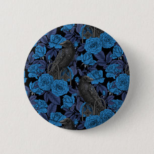 Macaron Rond 5 Cm Ravins et roses bleus