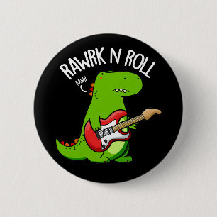 Macaron Rond 5 Cm Rawrk And Roll Funny Rocker Dinosaur Pun Dark BG