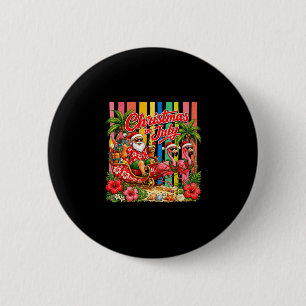 Macaron Rond 5 Cm Rayures Noël en juillet été Santa plage