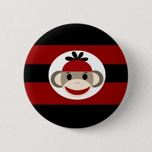 Macaron Rond 5 Cm Rayures noires rouges de chaussette de singe de