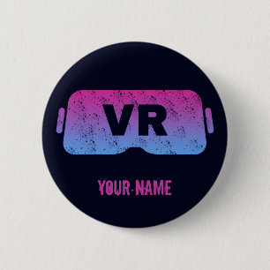 Macaron Rond 5 Cm Réalité virtuelle (VR) Vintage Gamer HMD Vidéo Ver