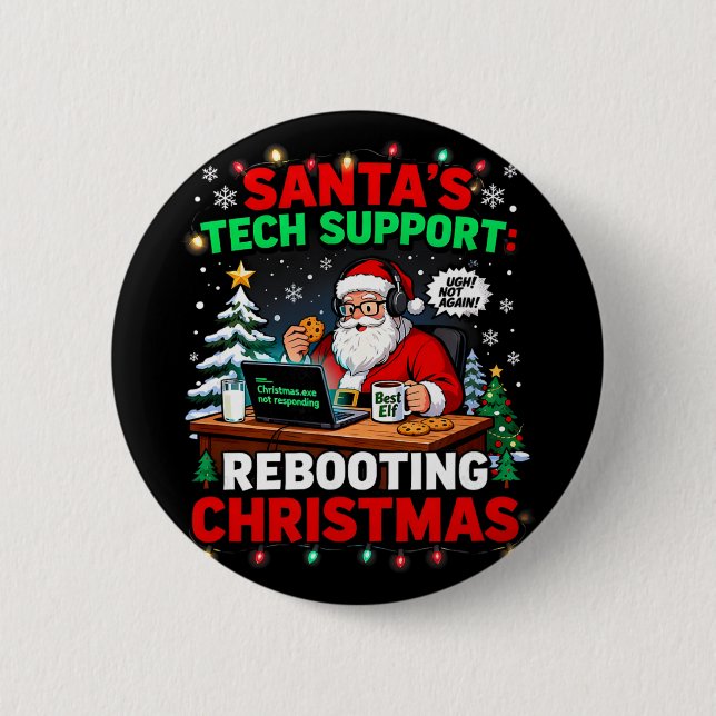 Macaron Rond 5 Cm Rebooting Funny Santa's Tech Support Christmas Com (Devant)