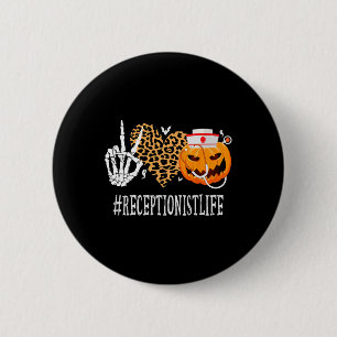 Macaron Rond 5 Cm Réceptionniste Peace Love Citrouille Fun Halloween