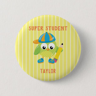 Macaron Rond 5 Cm récompense du Super Etudiant Jaune