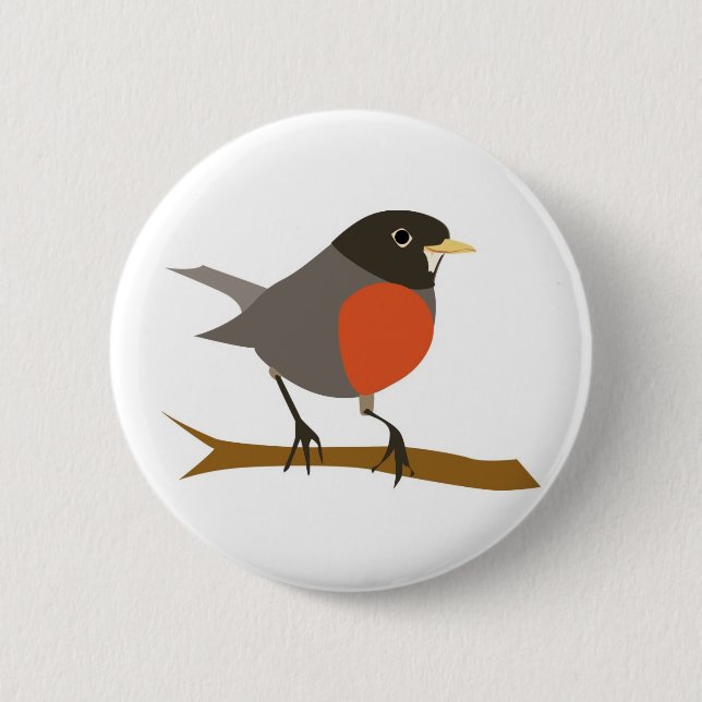 Macaron Rond 5 Cm Red Breast Robin sur Branche (Devant)