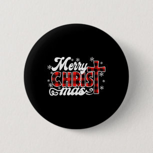 Macaron Rond 5 Cm Red Buffalo Plaid Cross Joyeux Noël Vintage Xm