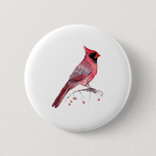 Macaron Rond 5 Cm Red Cardinal Bird