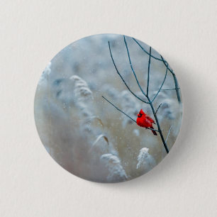 Macaron Rond 5 Cm Red Cardinal dans Winter Nature Photo de Christmas
