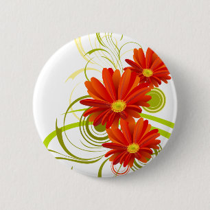 Macaron Rond 5 Cm Red Gerbera Daisy