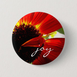 Macaron Rond 5 Cm Red Gerbera Daisy Photo Joie Script Bold Modern