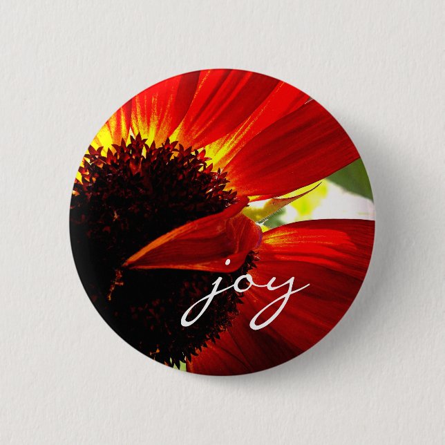 Macaron Rond 5 Cm Red Gerbera Daisy Photo Joie Script Bold Modern (Devant)