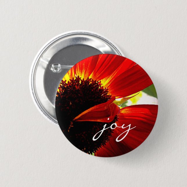 Macaron Rond 5 Cm Red Gerbera Daisy Photo Joie Script Bold Modern (Devant & derrière)