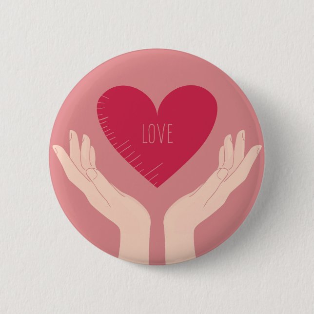 Macaron Rond 5 Cm Red Heart aime la Saint Valentin romantique (Devant)