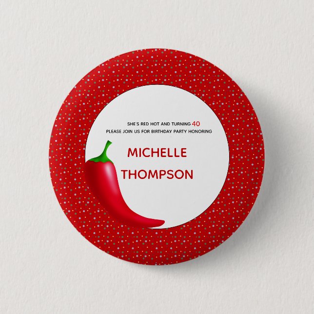 Macaron Rond 5 Cm Red Hot 40th Birthday Button (Devant)