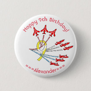 Macaron Rond 5 Cm Red Jet Avions 9e insigne d'anniversaire