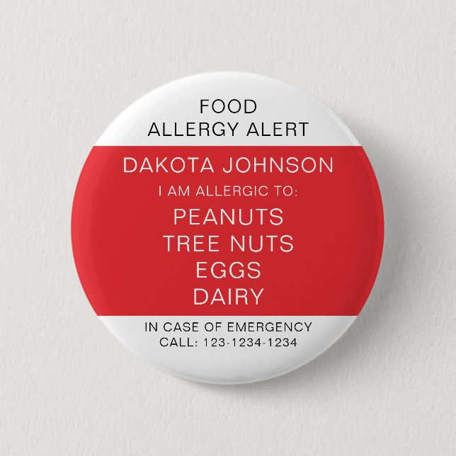 Macaron Rond 5 Cm RED Kids Allergie Personnalisée Je Suis Allergique (Devant)