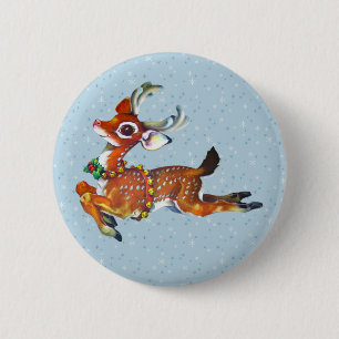 Macaron Rond 5 Cm Red Nose Reindeer Art Vintage