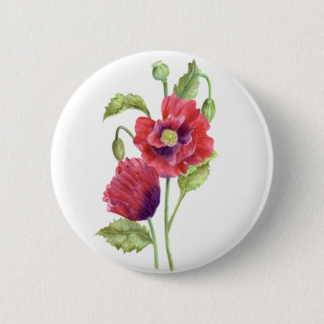 Macaron Rond 5 Cm Red Poppies Floral Art (Devant)