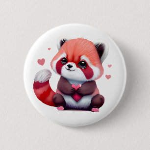 Macaron Rond 5 Cm Red Raccoon Valentine